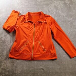 Activology Jacket Womens Medium Orange Studded Zip Front Collared Pockets Casual